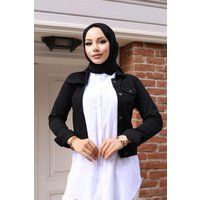Kurze Jeansjacke mit Knopfleiste