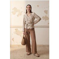 Gestreifte Popeline-Jacke mit Gürtel
