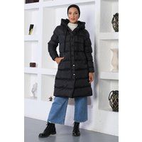 Lange Steppjacke mit Kapuze