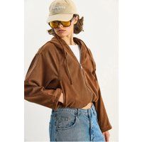 Kurze Kapuzenjacke in Wildleder-Optik