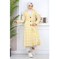 Karierter Longline Tweed-Mantel mit Gürtel