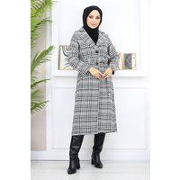 Eleganter karierter langer Tweedmantel