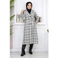 Langer karierter Tweed-Mantel mit Gürtel