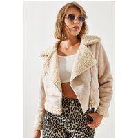 Kurze Shearling-Fliegerjacke aus Kunstleder
