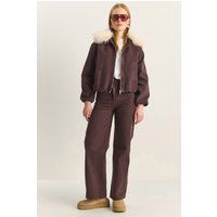 Cropped Denimjacke mit Kunstfell-Besatz