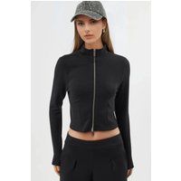 Eng anliegende Stehkragen-Zip-Jacke
