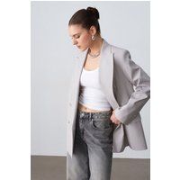 Langer Strukturierter Krepp-Blazer