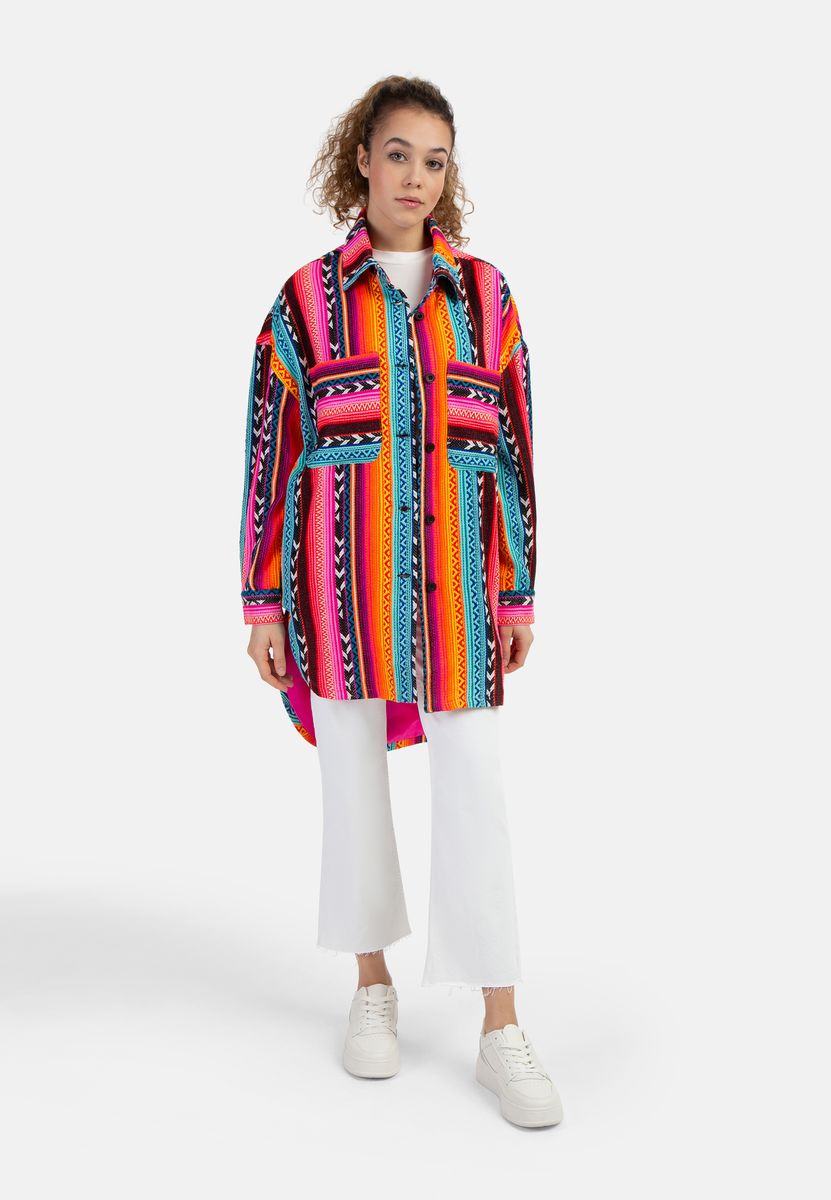 Oversize-Hemdjacke mit Ethno-Muster