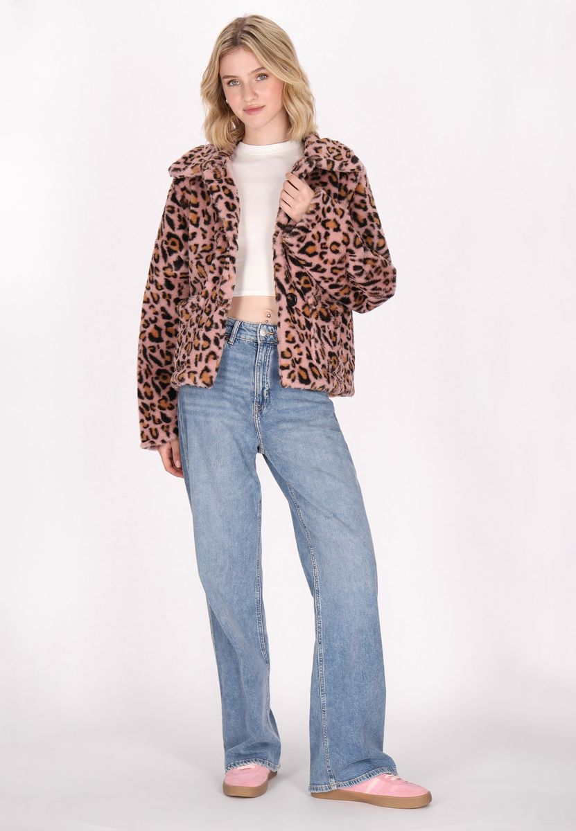 Kunstpelzjacke mit Leopardenmuster