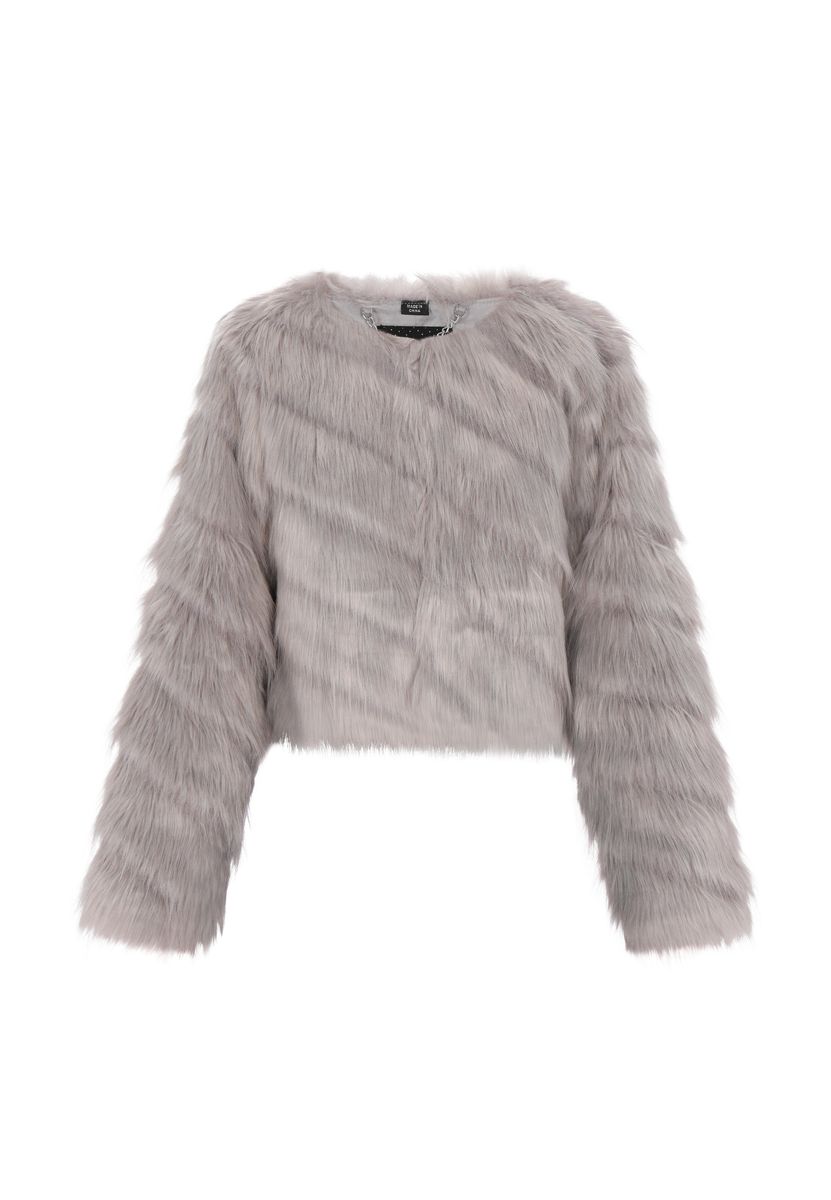 Kurze Webpelzjacke in Zottel-Optik