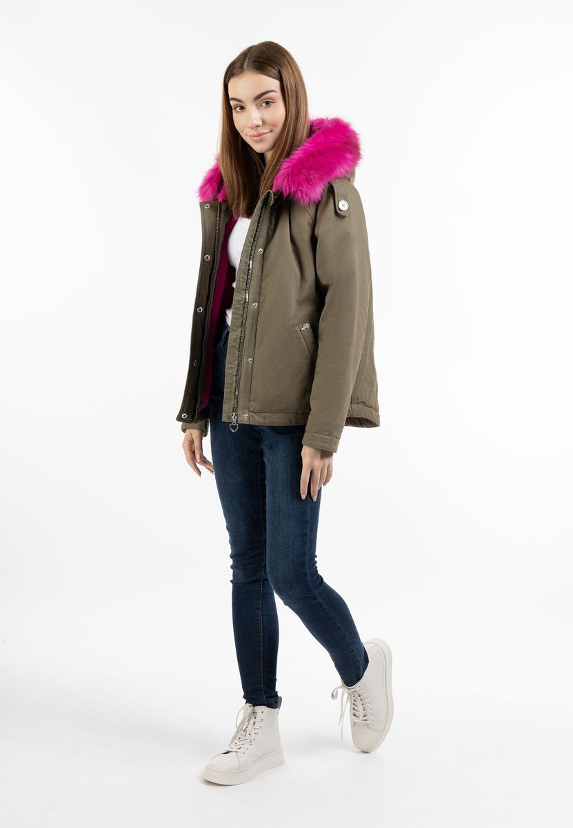 Wattierte Winterjacke mit Kunstfell