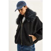 Oversized Bomberjacke mit Kunstfellkragen
