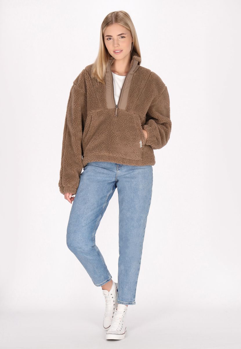 Lockerer Teddy-Fleece-Pullover mit Halbreißverschluss