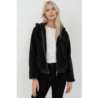 Strukturierte Teddy-Fleecejacke mit Kapuze
