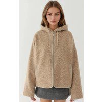 Strukturierte Bouclé-Kapuzenjacke mit Reißverschluss
