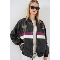 Faux-Leder Bomberjacke im Racing-Stil