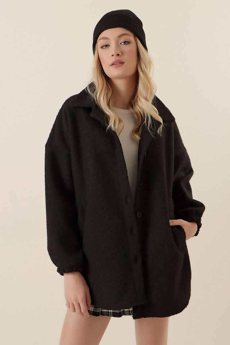 Texturierte Jacke mit Knopfleiste