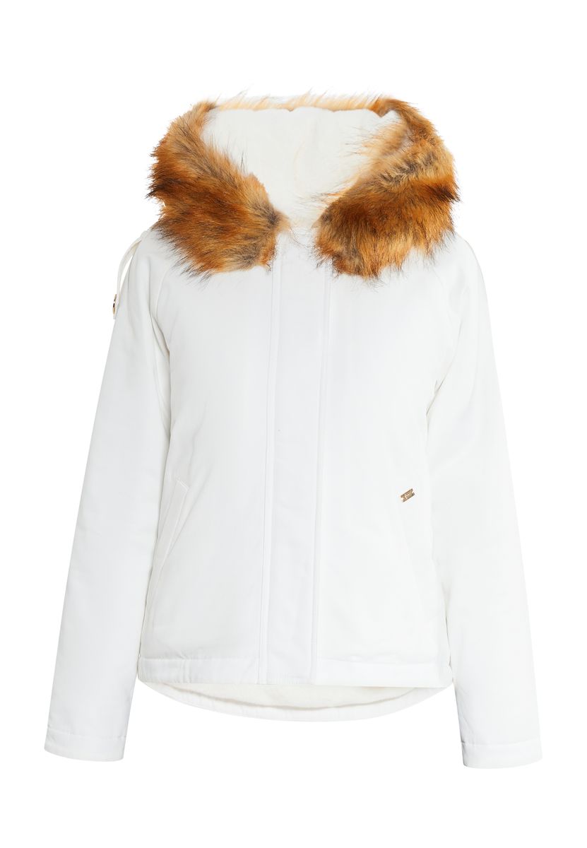 Wattierte Winterjacke mit Kunstfell-Besatz
