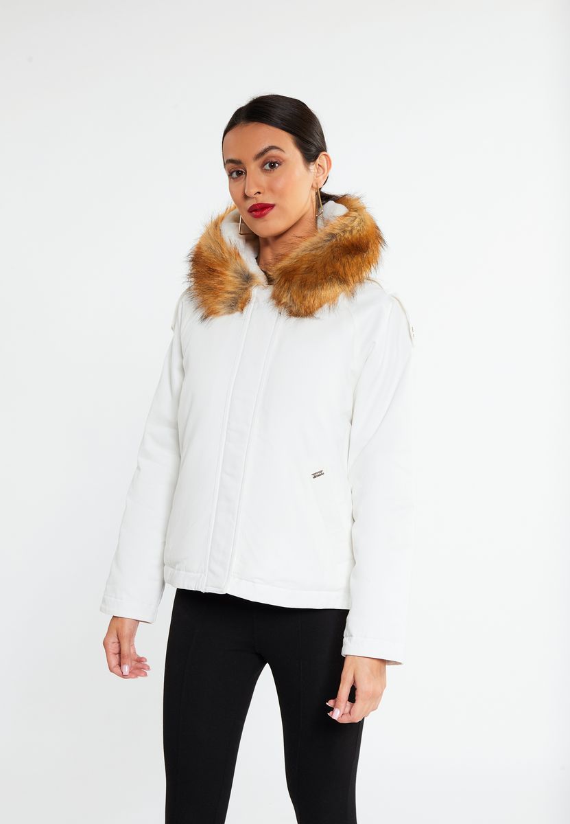 Wattierte Winterjacke mit Kunstfell-Besatz