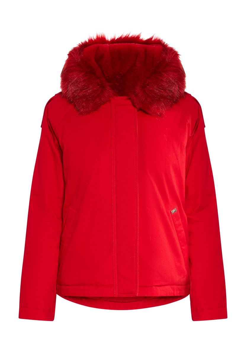 Wattierte Winterjacke mit Kunstfellkapuze