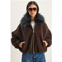 Oversized-Jacke mit Kunstfellkragen
