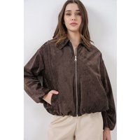 Übergroße Samt-Optik Zip-Jacke
