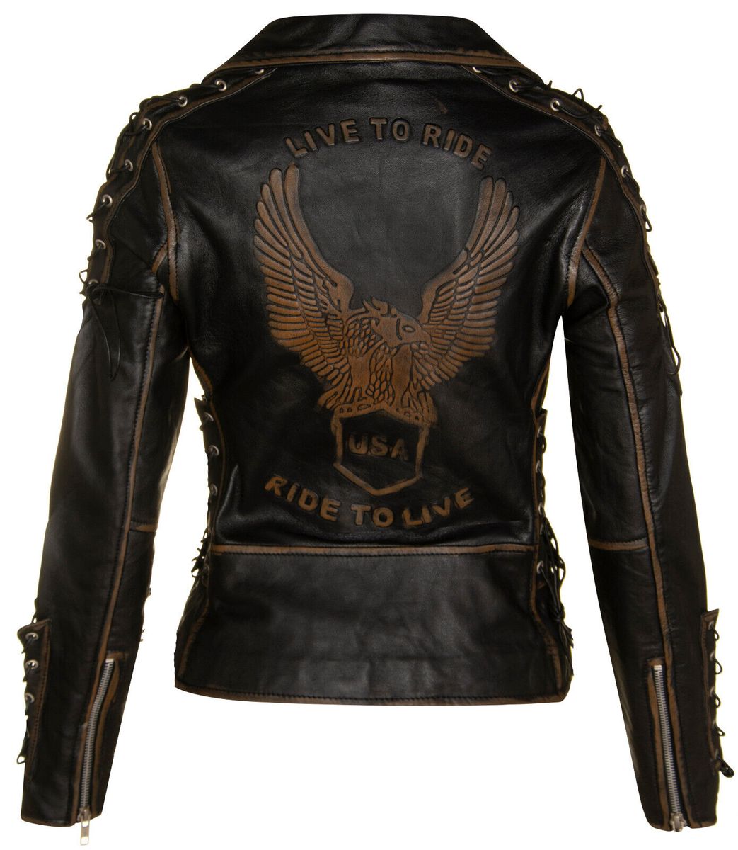 Bikerjacke mit geprägtem Adler-Motiv