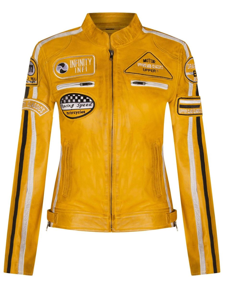 Leder-Bikerjacke mit Racing-Patches