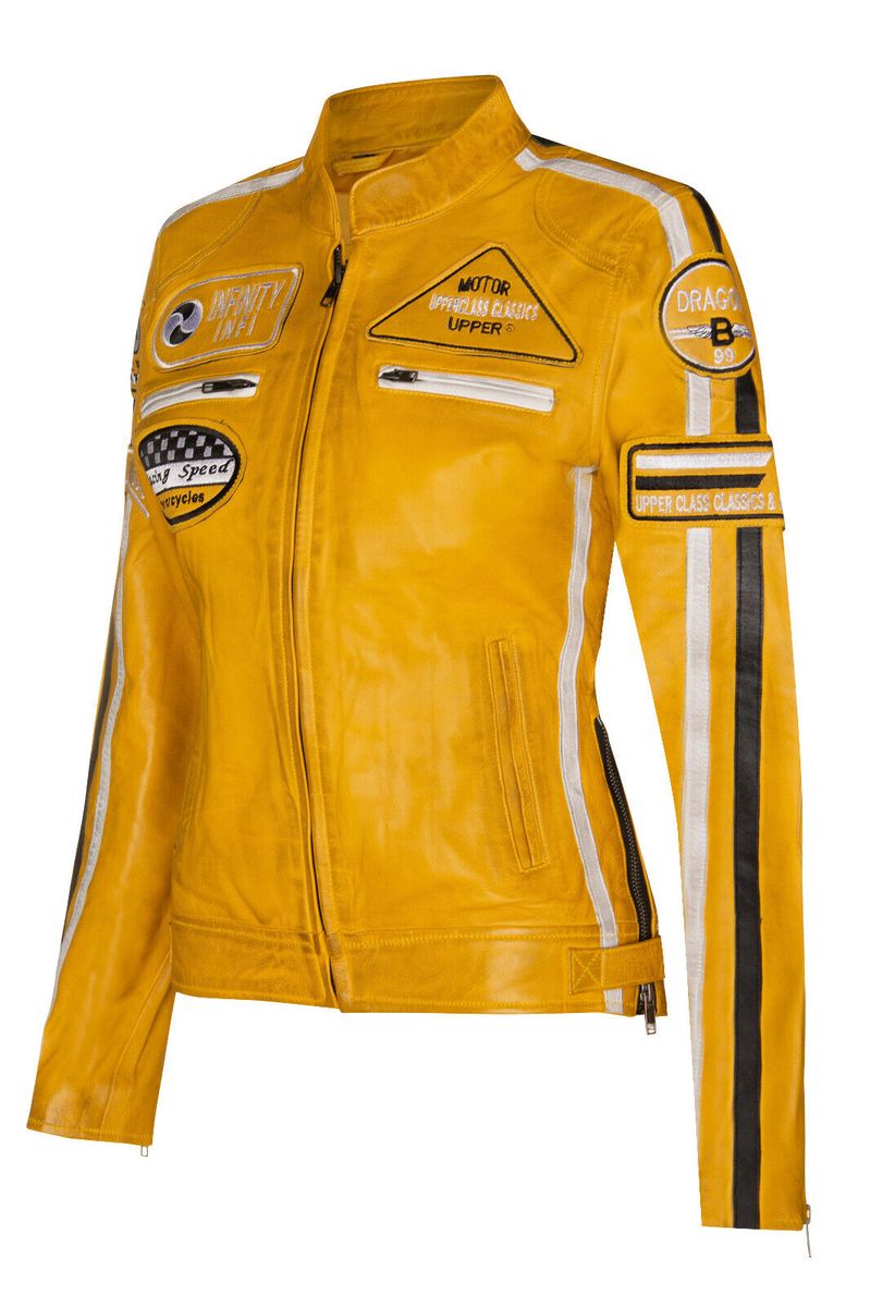 Leder-Bikerjacke mit Racing-Patches