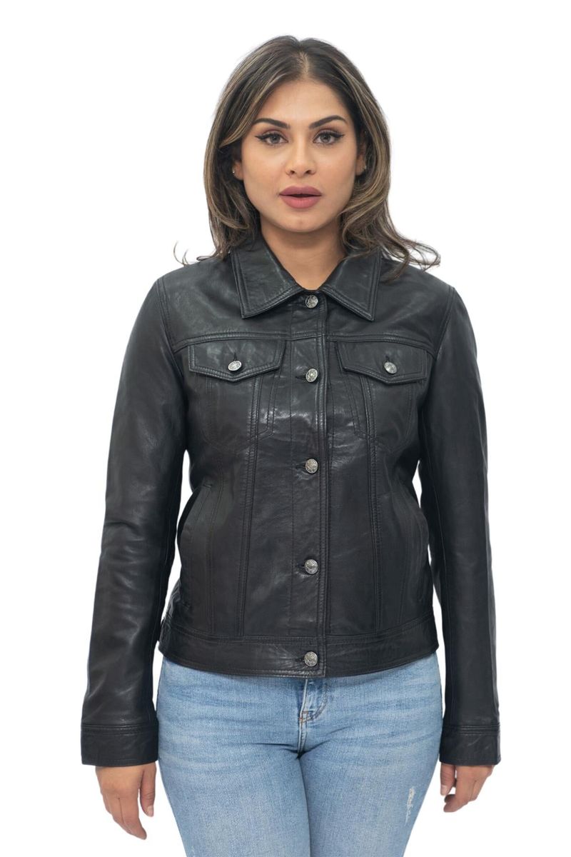 Klassische Trucker-Lederjacke