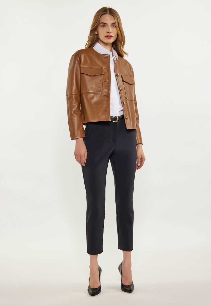 Minimalistische Lederjacke mit Taschen