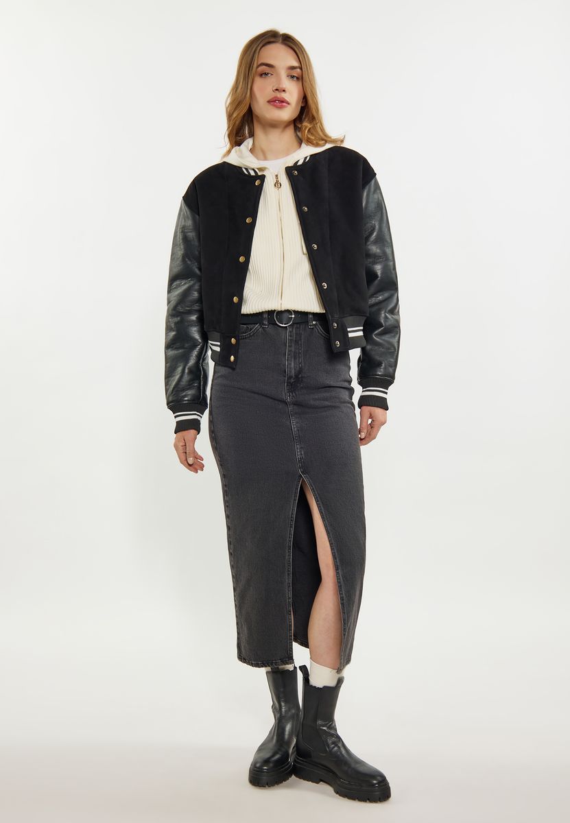 Retro Varsity-Bomber mit Materialmix