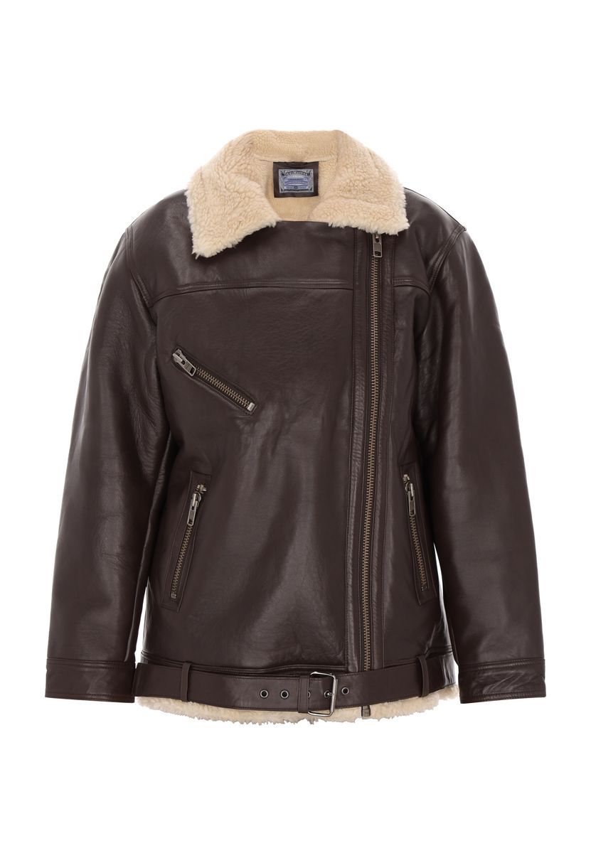 Lammfellgefütterte Leder-Fliegerjacke