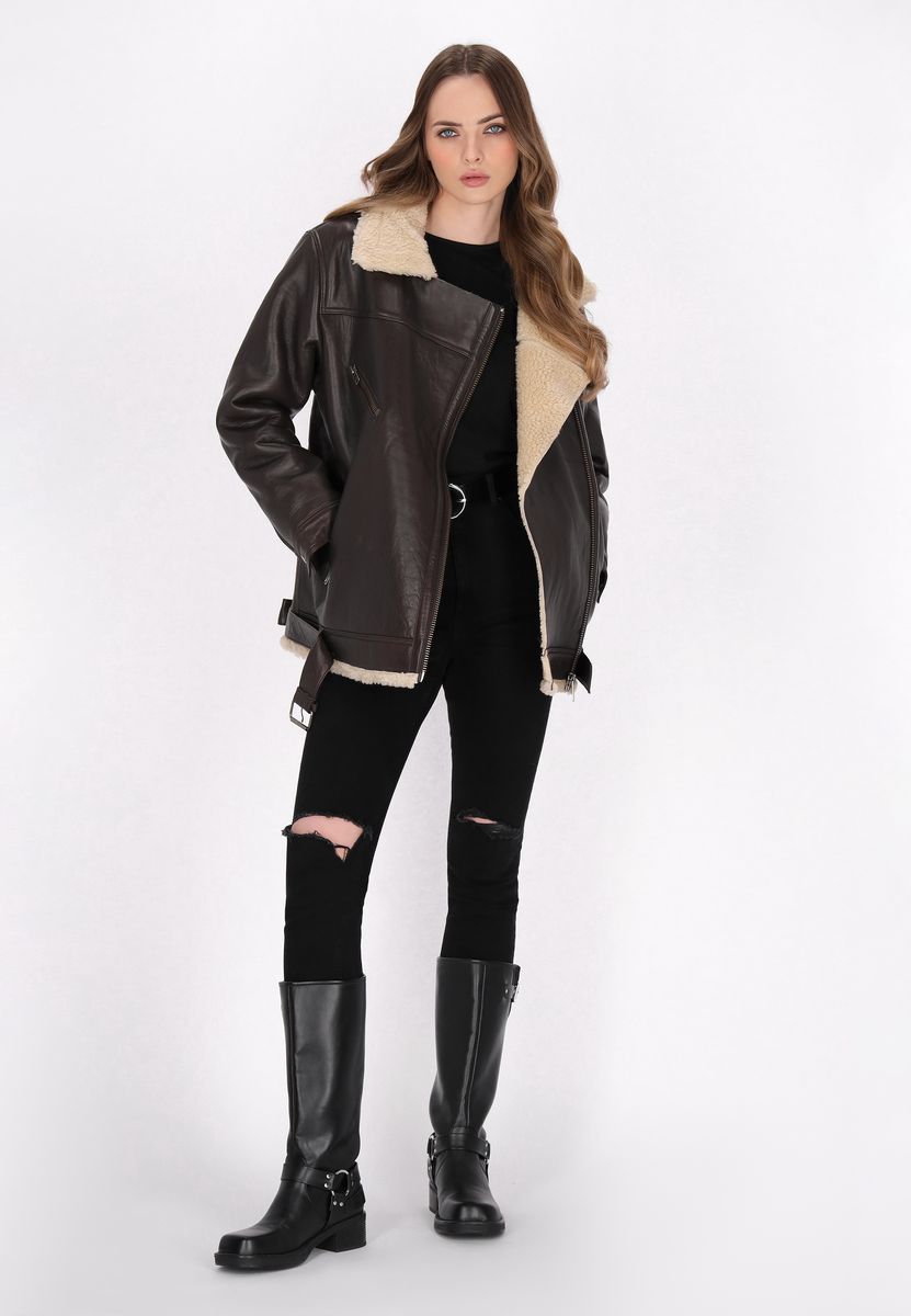Lammfellgefütterte Leder-Fliegerjacke