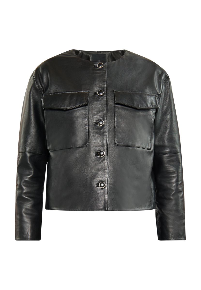 Minimalistische Lederjacke mit Rundhalsausschnitt