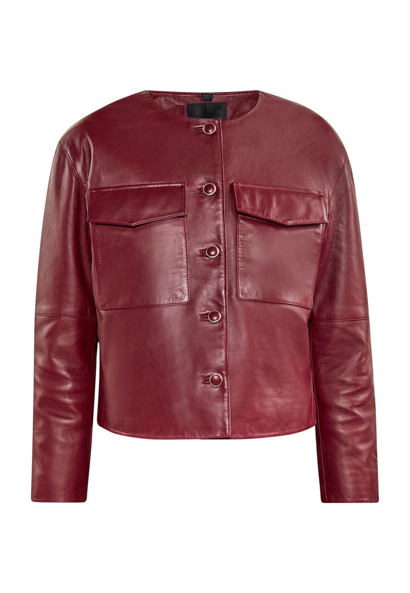 Minimalistische Lederjacke mit Rundhalsausschnitt