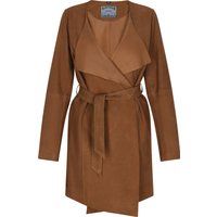 Lange Wildlederjacke mit Wasserfallkragen