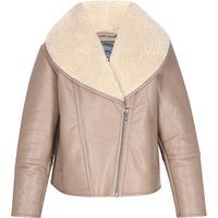 Leder-Bikerjacke mit Lammfell-Optik Kragen