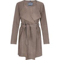 Lange Wildlederjacke mit Wasserfallkragen