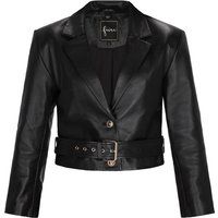 Eleganter Kurzer Lederblazer mit Gürtel