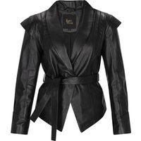 Strukturierter Lederblazer mit Gürtel