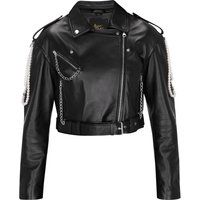 Bikerjacke mit Perlen- und Kettenverzierung