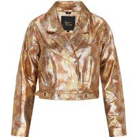 Kurze Bikerjacke mit metallischem Schlangenprint