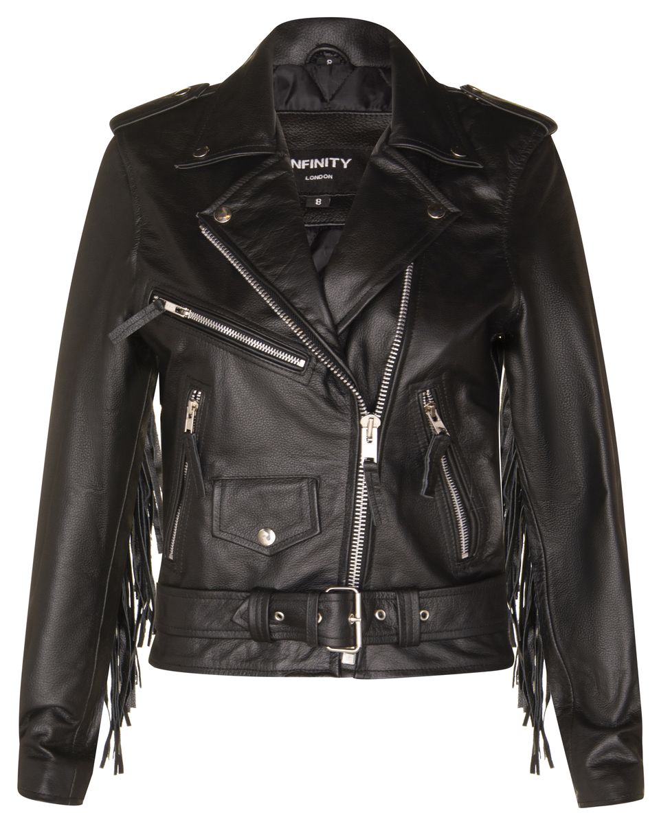 Leder-Bikerjacke mit Fransen