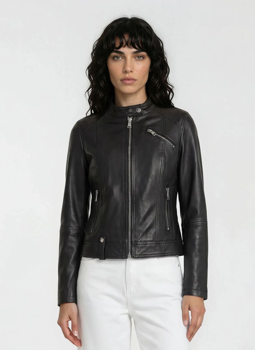 Schlichte Lederjacke mit Stehkragen