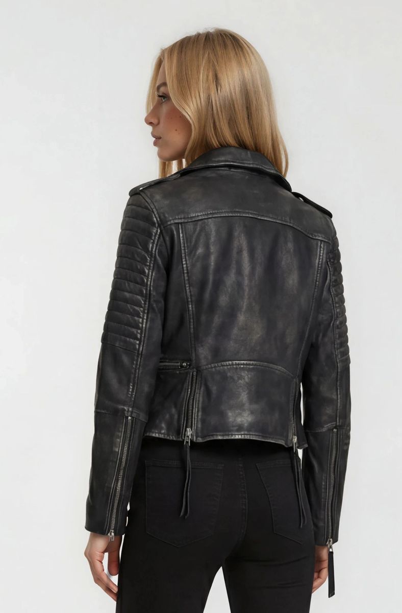 Bikerjacke mit Steppung im Used-Look