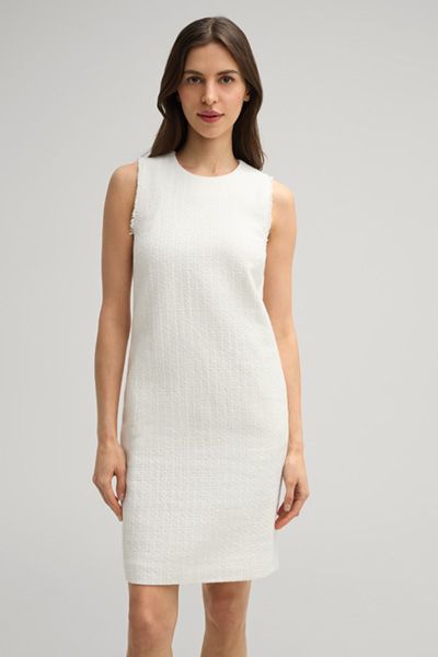Elegantes Bouclé-Etuikleid mit Fransendetails