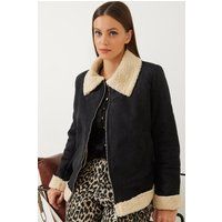 Faux-Wildlederjacke mit Sherpa-Besatz