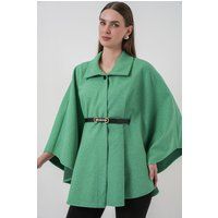 Strukturierter Tweed-Cape-Mantel mit Gürtel