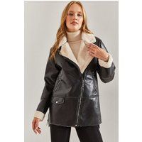 Kunstlederjacke mit Kunstfellbesatz